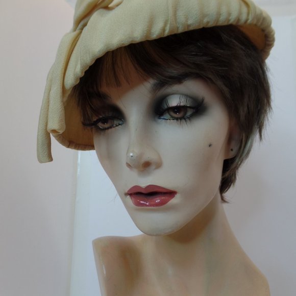 Vintage Tan Hat Polyester Hat W Ribbon Made in USA has Patent Label But no Brand - Picture 4 of 12